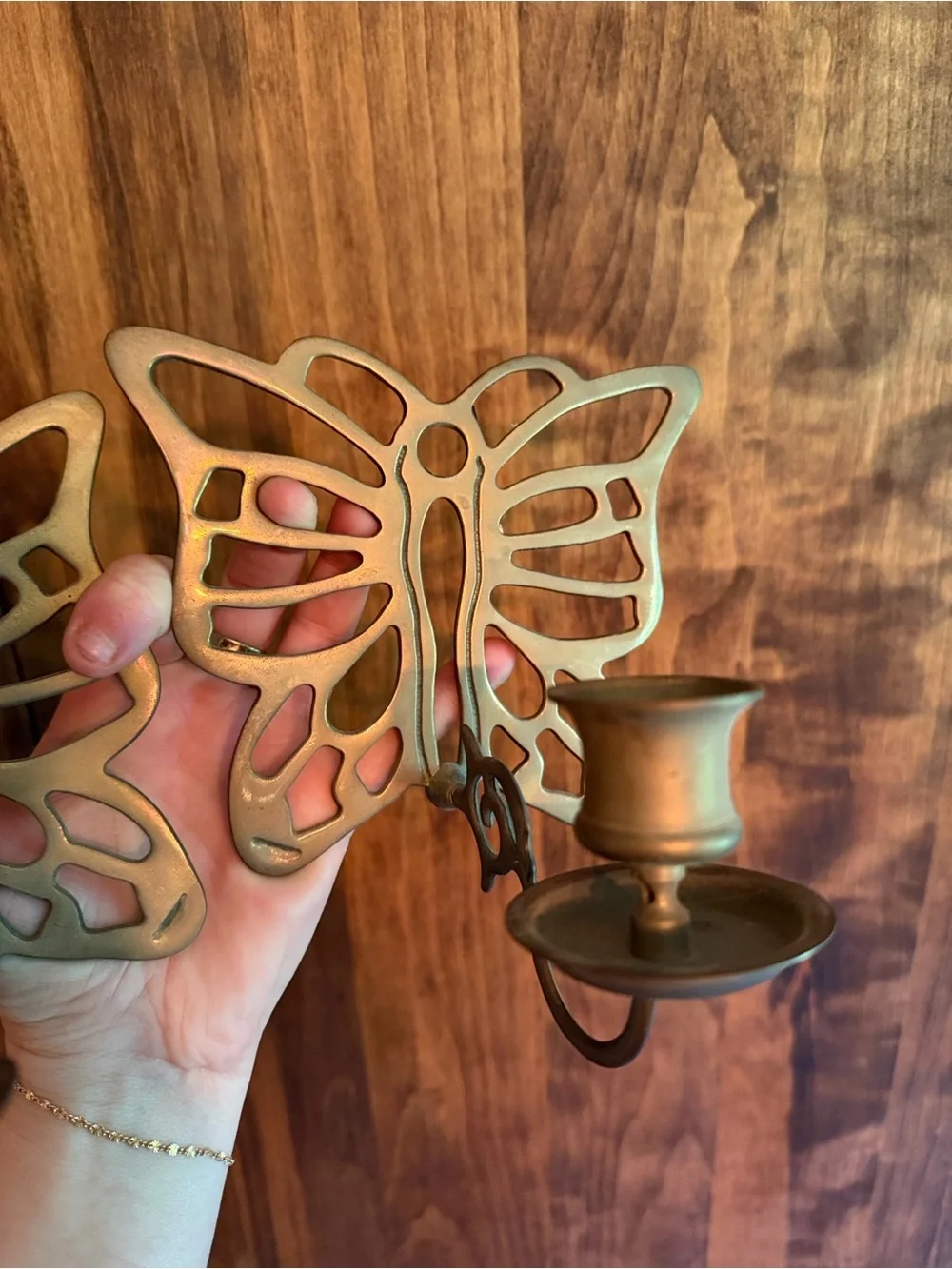Vintage Brass Butterfly Wall Sconce Candle Holder Pair